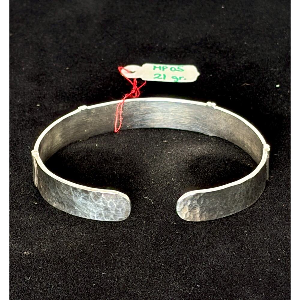 Peru 950 Fine Silver Single Band Cuff Bracelet Artisan Geometric Bangle 21g - Picture 8 of 13